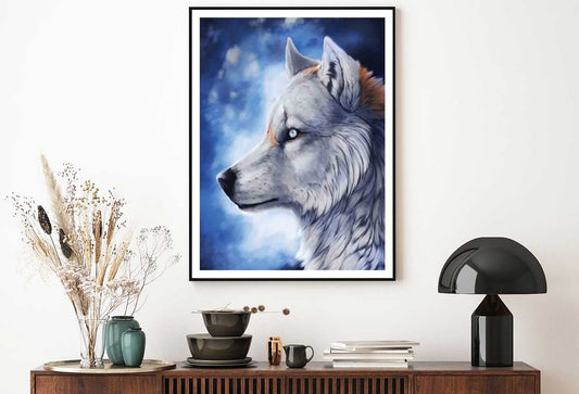 White Eye Wolf Side View Oil Painting Home Decor Premium Quality Poster Print Choose Your Sizes