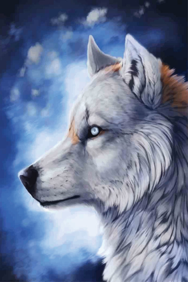 White Eye Wolf Side View Painting Print 100% Australian Made