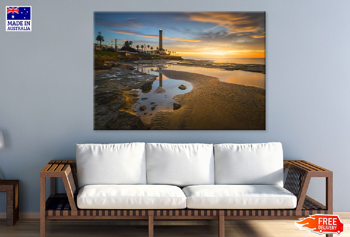 Seascape with Lighthouse Sunset Photograph Print 100% Australian Made
