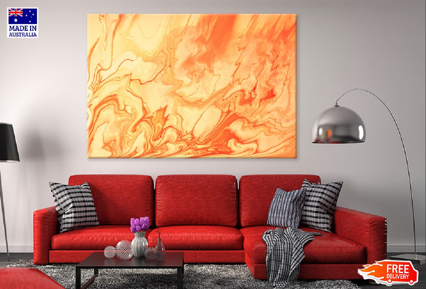 Orange Red Coral Abstract Design Print 100% Australian Made