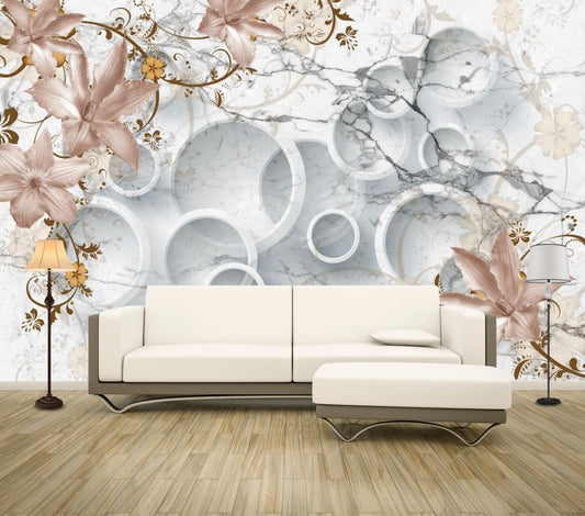 Wallpaper Murals Peel and Stick Removable Floral & 3D Circle Fractal Abstract Design High Quality