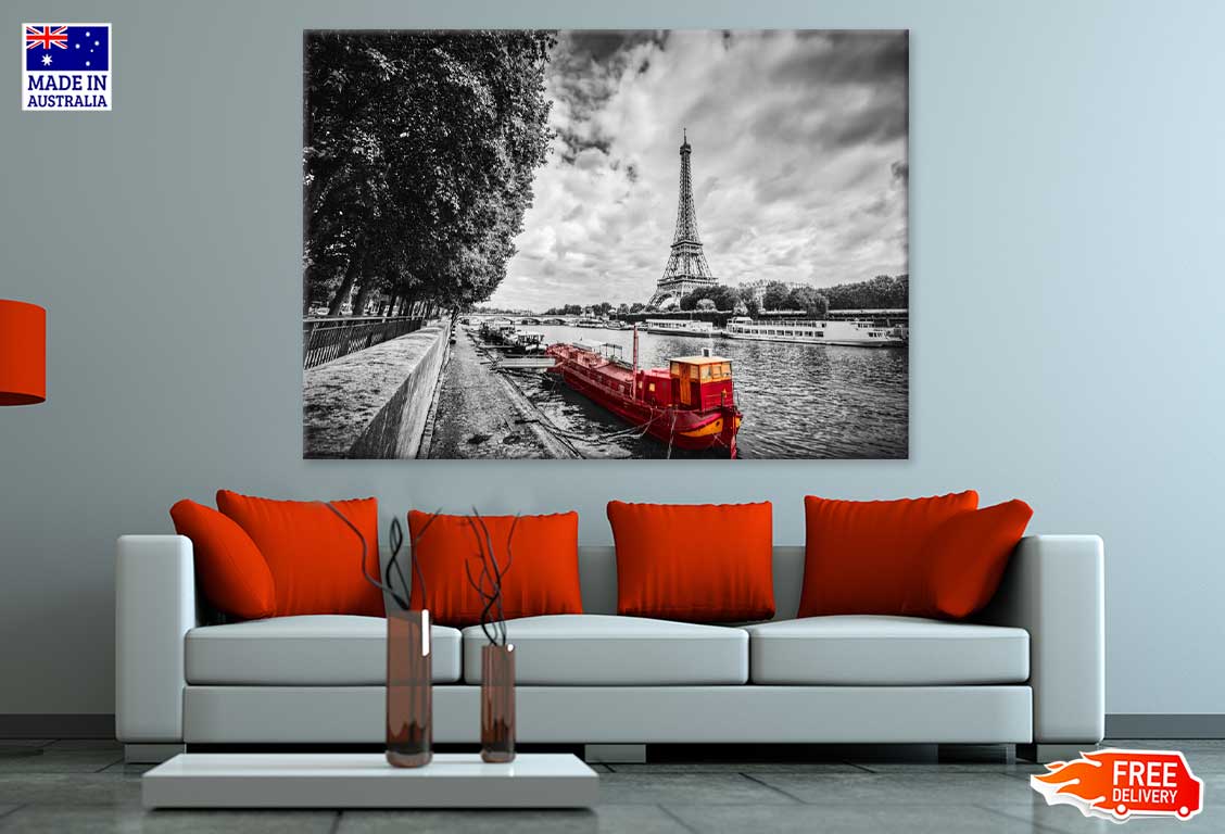 Eiffel Tower & Seine River B&W View Photograph Print 100% Australian Made