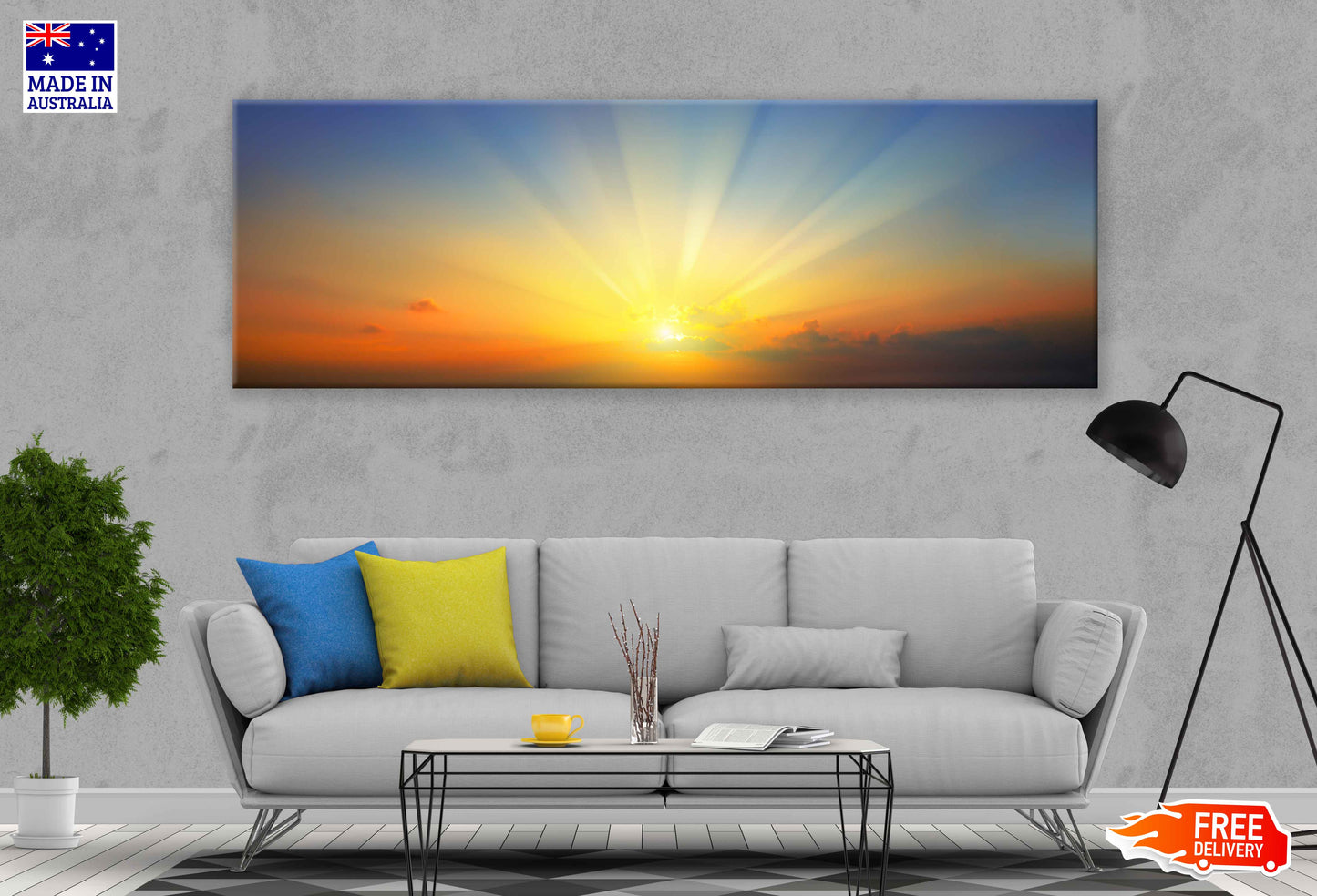 Panoramic Canvas Sunrise Sun & Clouds Photograph High Quality 100% Australian Made Wall Canvas Print Ready to Hang