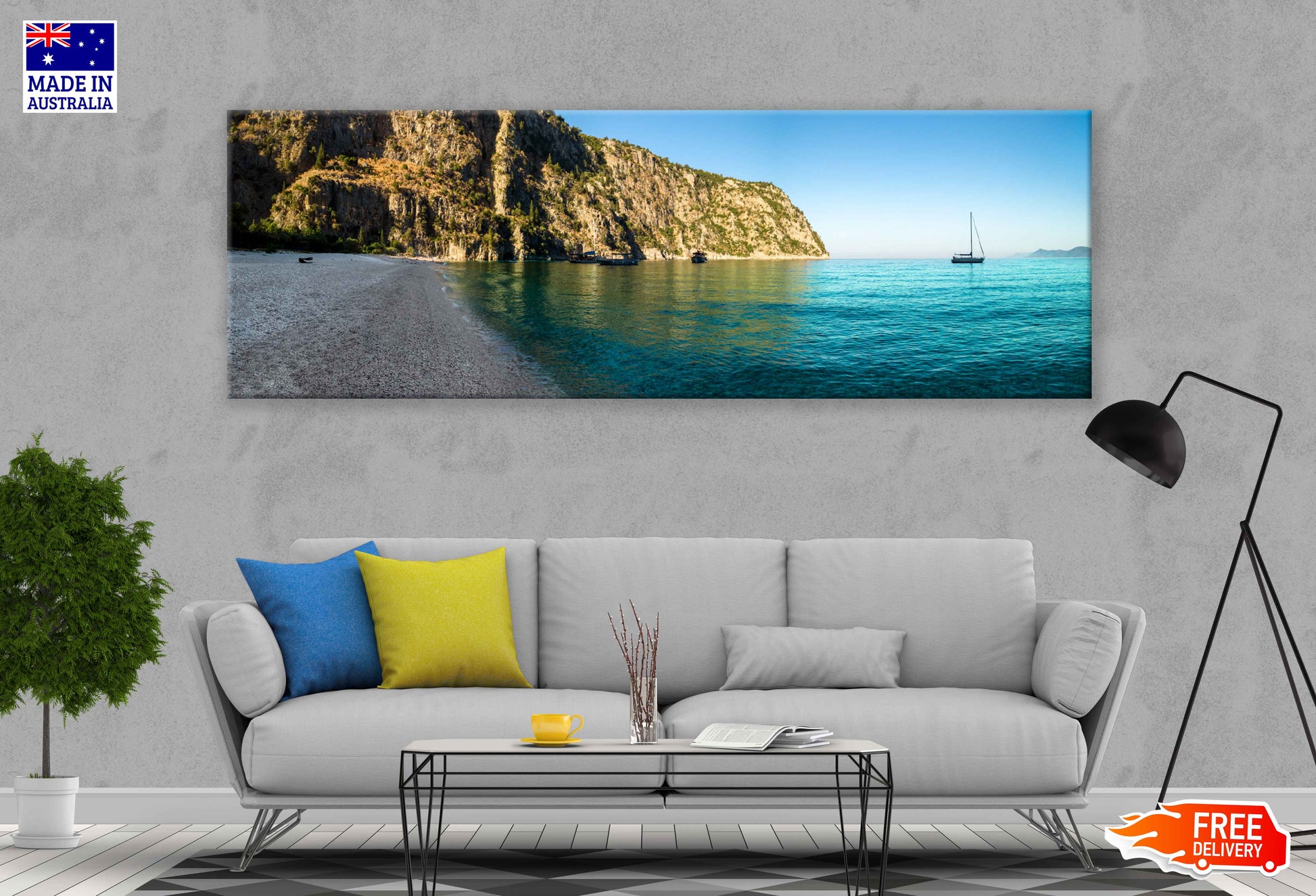 Panoramic Canvas Cliff Sea at Sunrise View Photograph High Quality 100% Australian Made Wall Canvas Print Ready to Hang