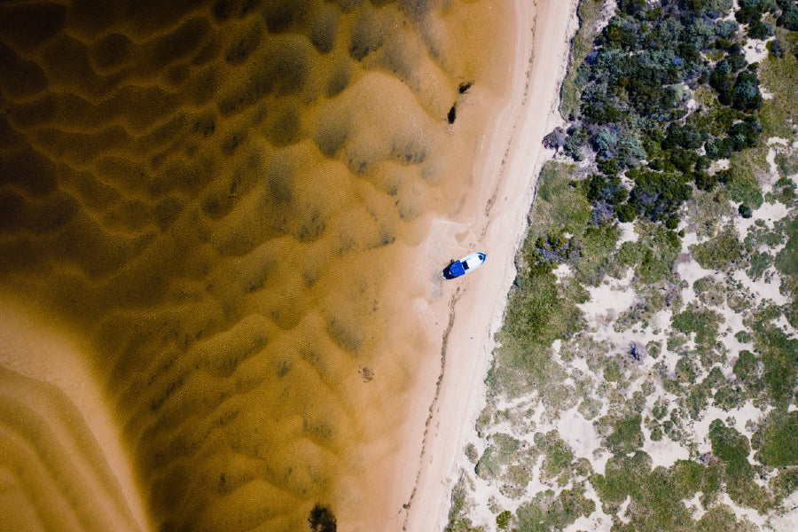 Boat Shore with Trees Aerial View Photograph Print 100% Australian Made