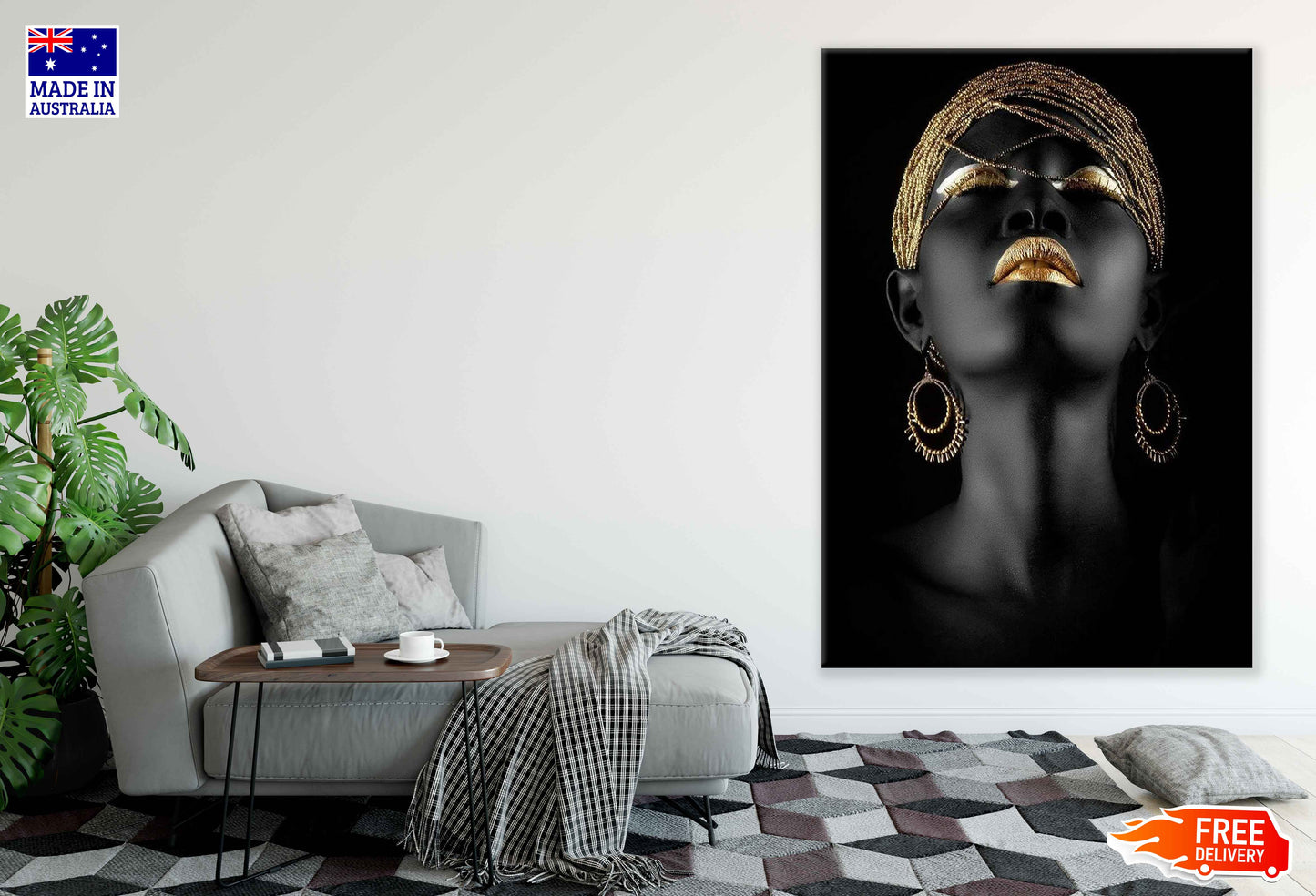 Golden Mackup With Women Face Photograph Print 100% Australian Made