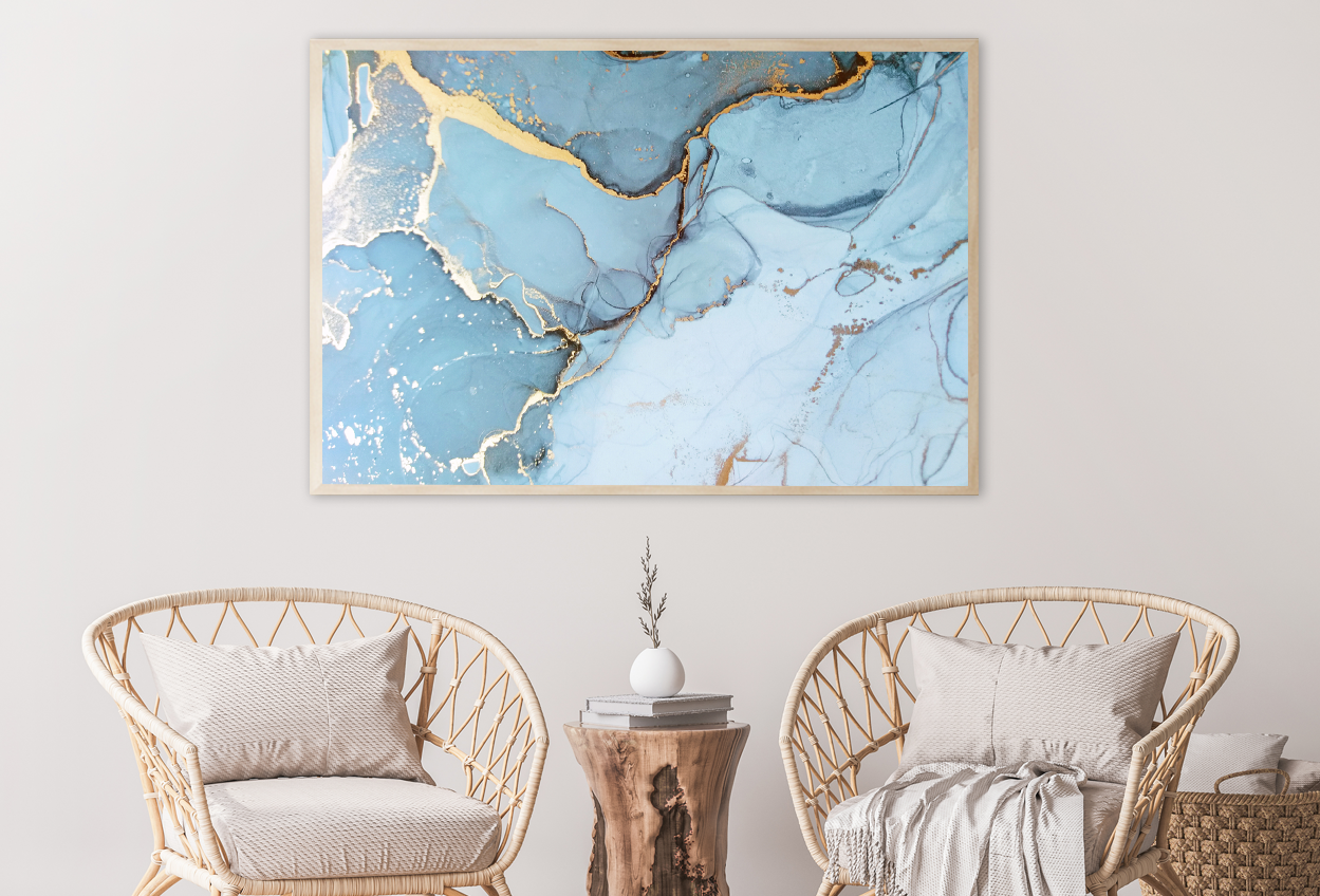 Blue White & Gold Abstract Design Home Decor Premium Quality Poster Print Choose Your Sizes