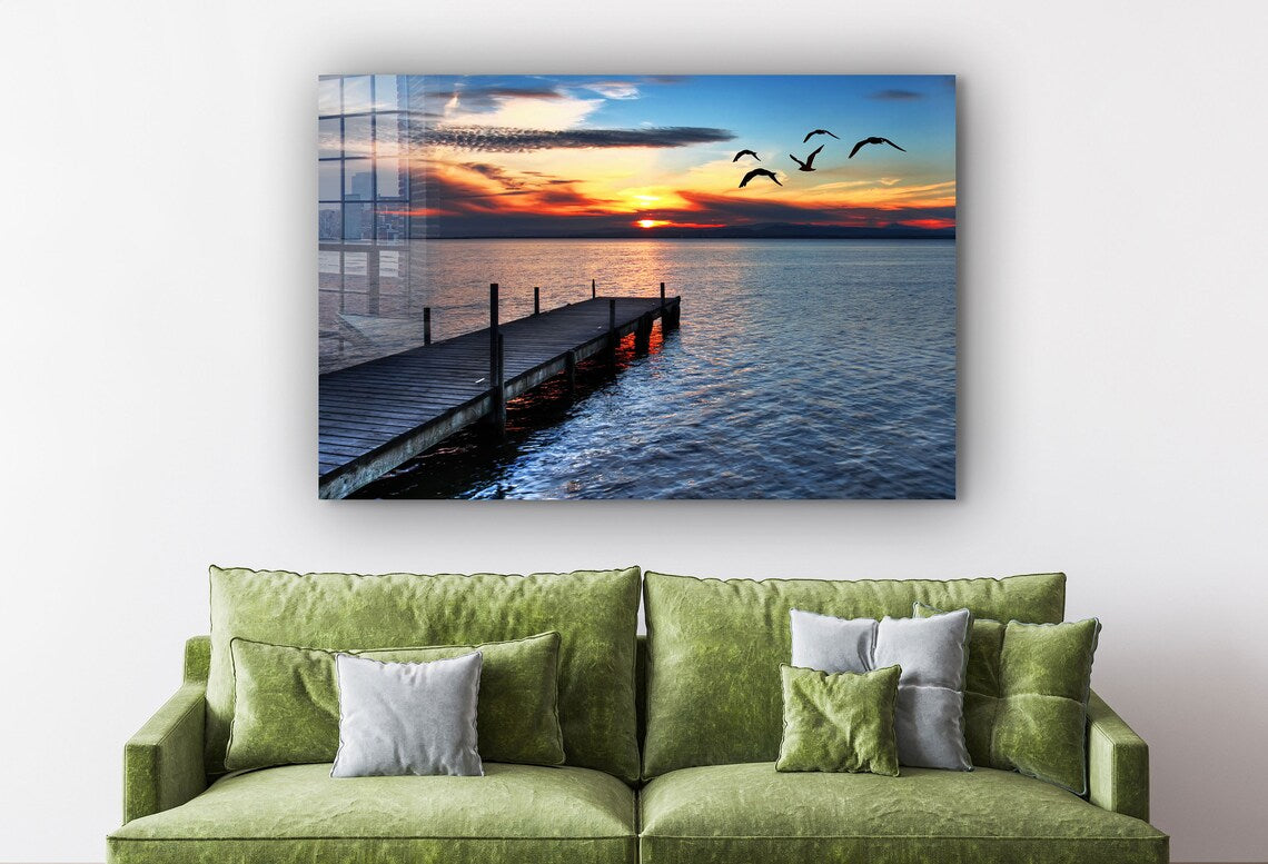 Sunset Sky at the Dock Print Tempered Glass Wall Art 100% Made in Australia Ready to Hang