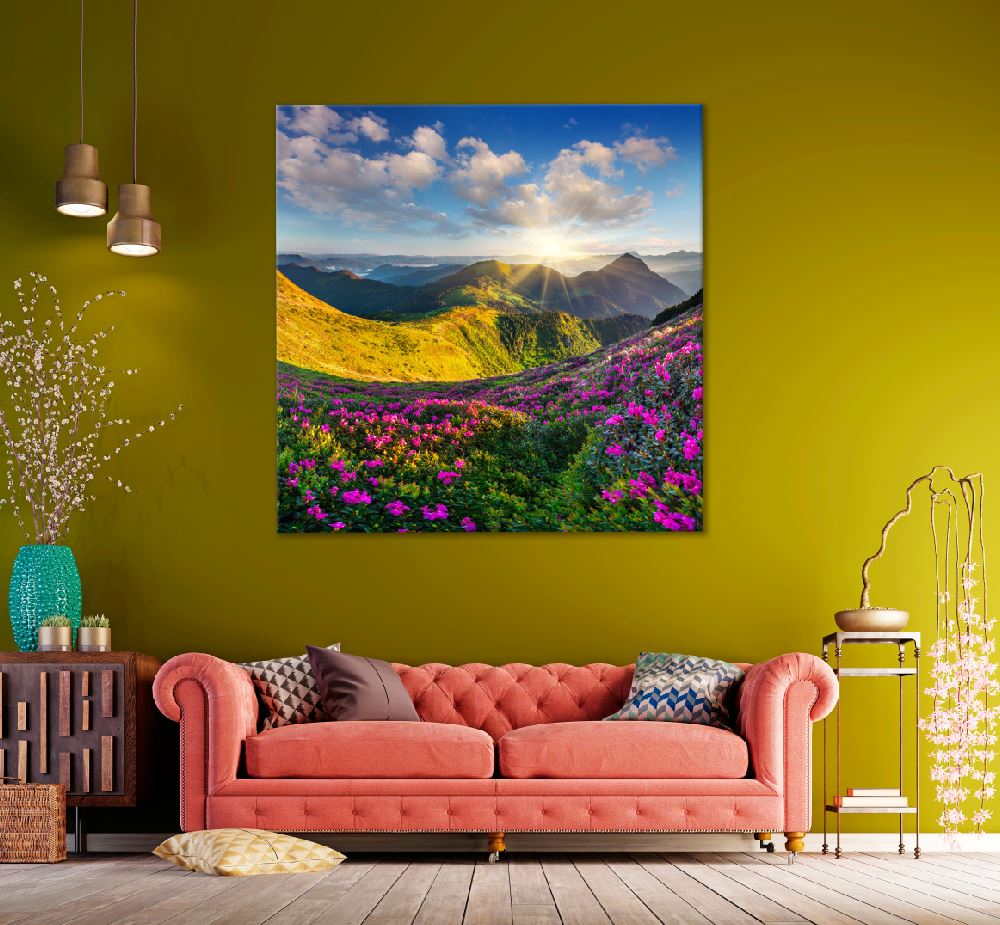 Square Canvas Rhododendron Summer Mountain View Photograph High Quality Print 100% Australian Made