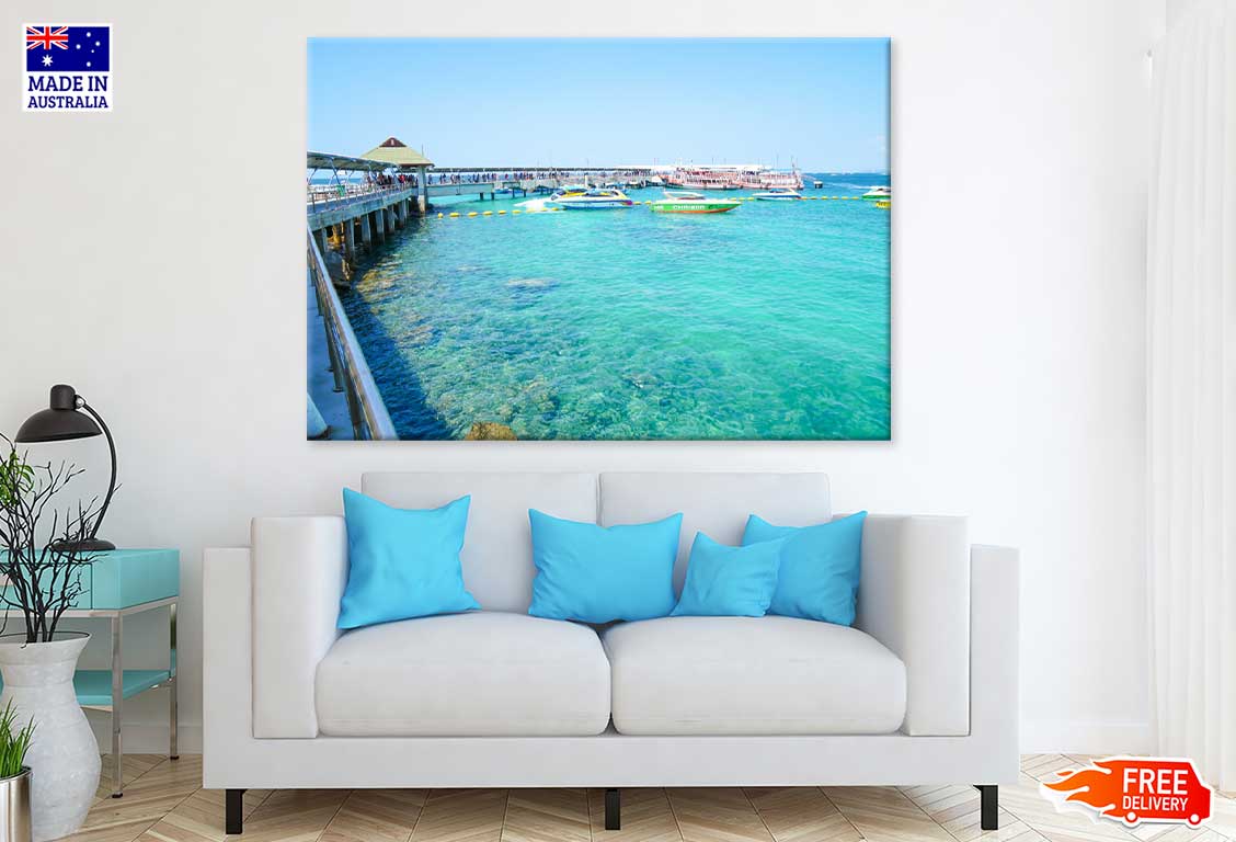 Boats on Chonburi Sea View Photograph Thailand Print 100% Australian Made