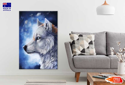 White Eye Wolf Side View Painting Print 100% Australian Made