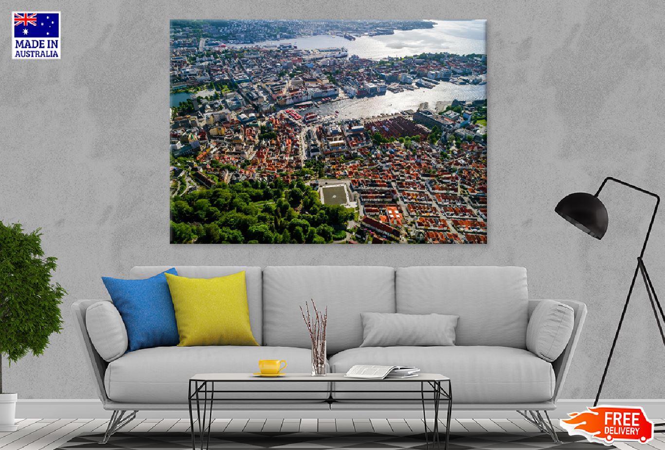 Bergen City Aerial View Photograph Norway Print 100% Australian Made