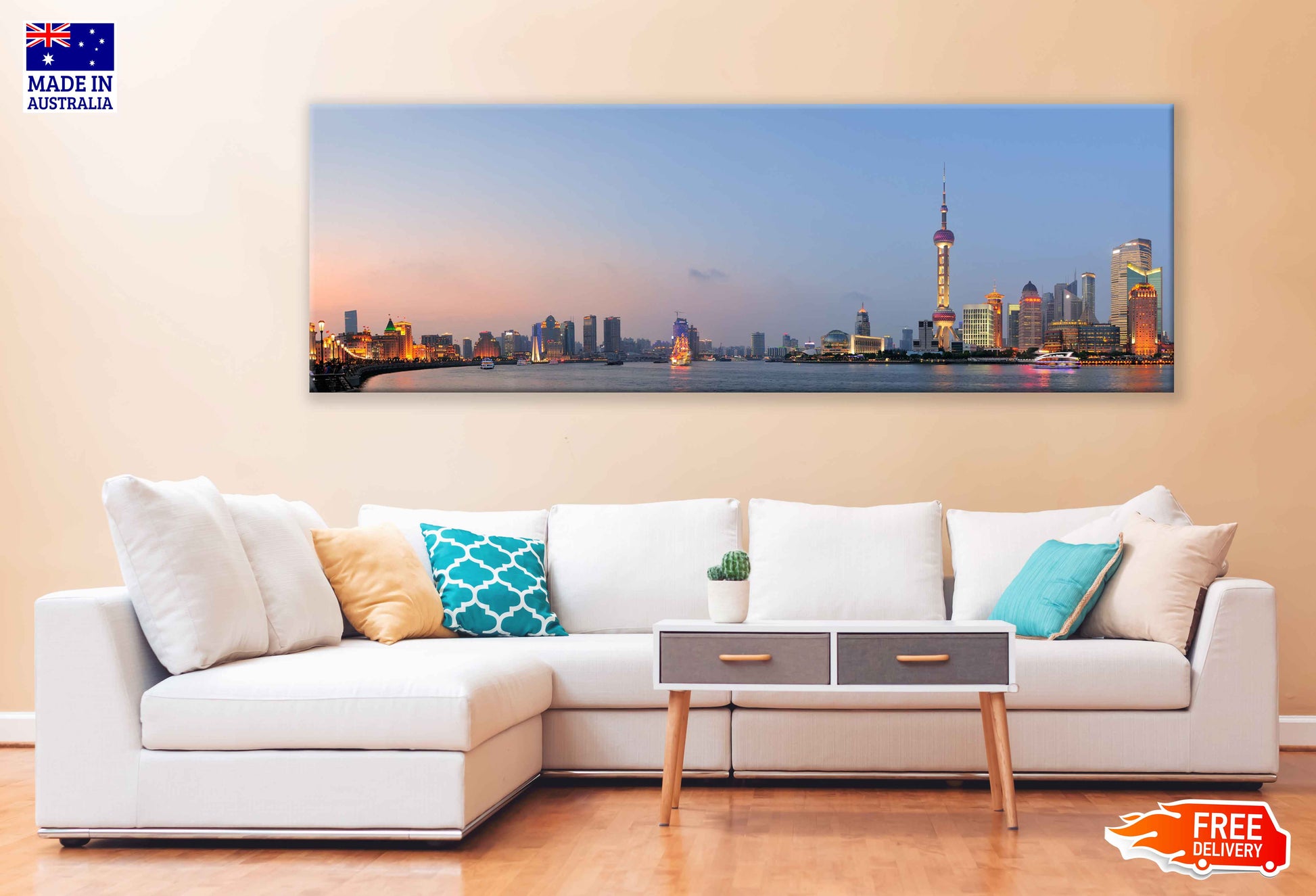 Panoramic Canvas Shanghai Skyscrapers View Photograph High Quality 100% Australian Made Wall Canvas Print Ready to Hang