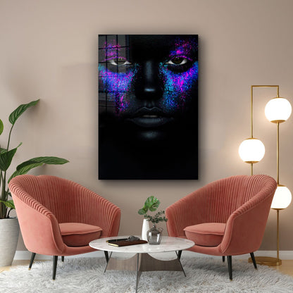 Woman in Blue Glitter Print Tempered Glass Wall Art 100% Made in Australia Ready to Hang