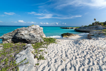 Rocks on Caribbean Beach with White Sand Photograph Print 100% Australian Made