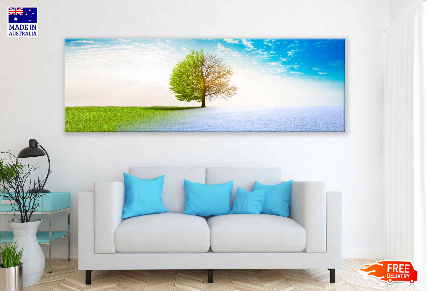 Panoramic Canvas Spring & Winter Tree Digital Art High Quality 100% Australian Made Wall Canvas Print Ready to Hang