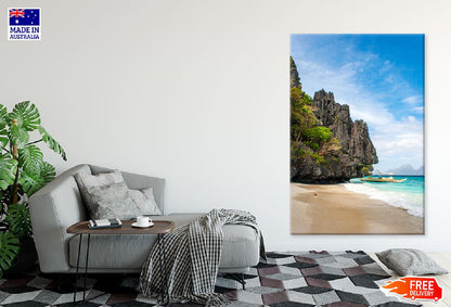 Cliffs & Boat on Pristine Beach Photograph Print 100% Australian Made