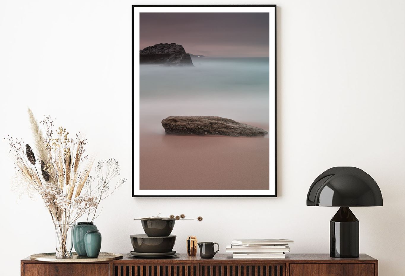Rock on Sea Sand & Dark Sky View Photograph Home Decor Premium Quality Poster Print Choose Your Sizes