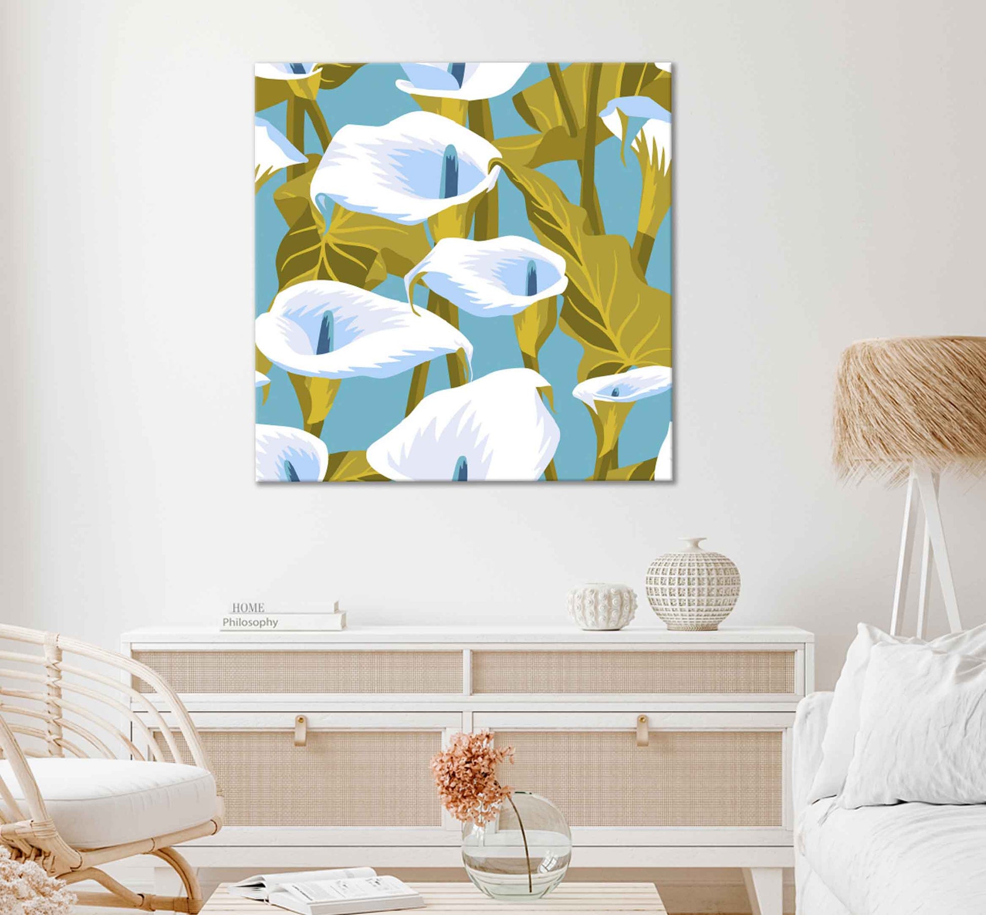 Square Canvas White Lily Flowers Vector Design High Quality Print 100% Australian Made