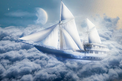 Ship on Cloudy Dark Sky Digital Art Print 100% Australian Made