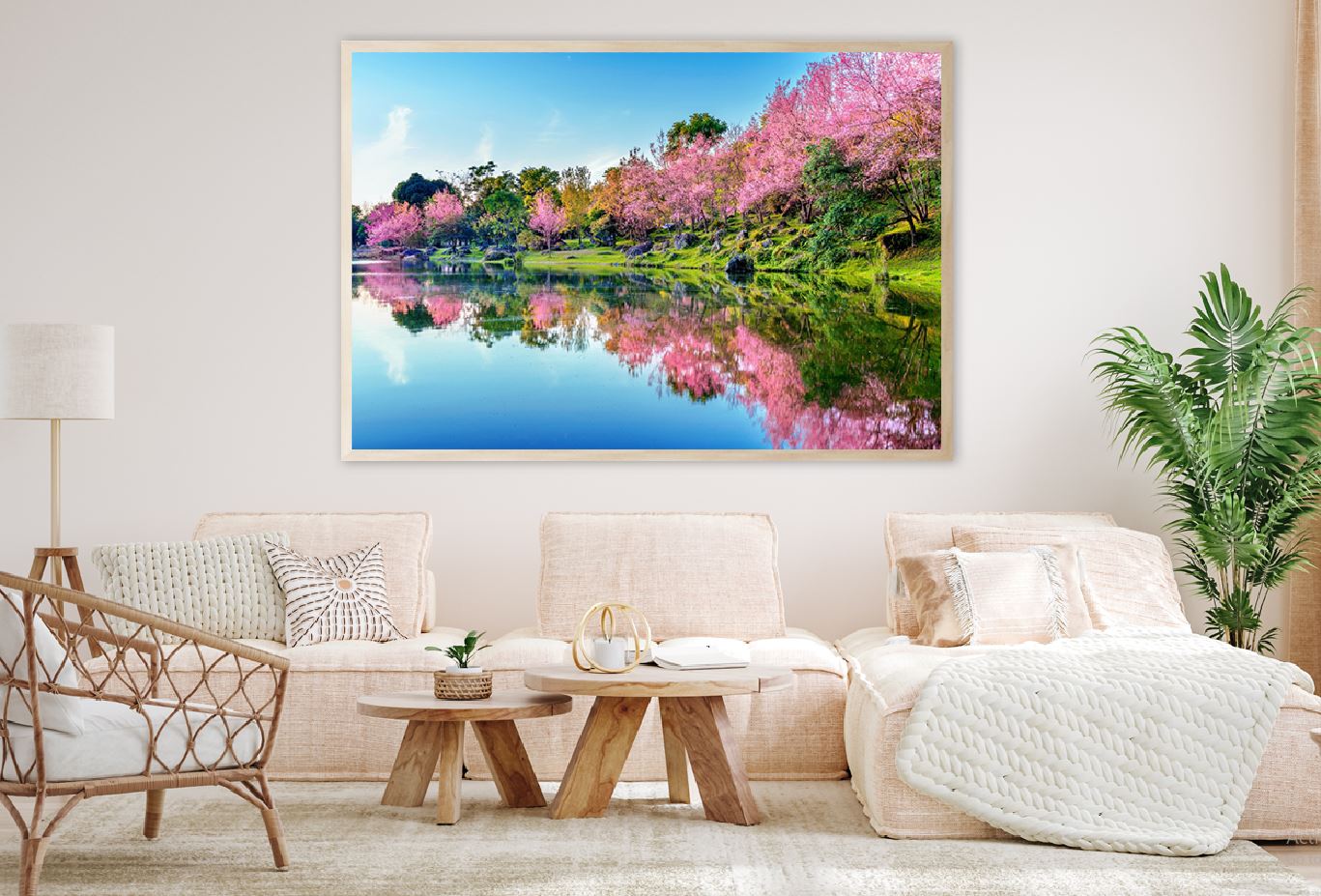 Cherry Blossoms Trees Lake View Photograph Home Decor Premium Quality Poster Print Choose Your Sizes