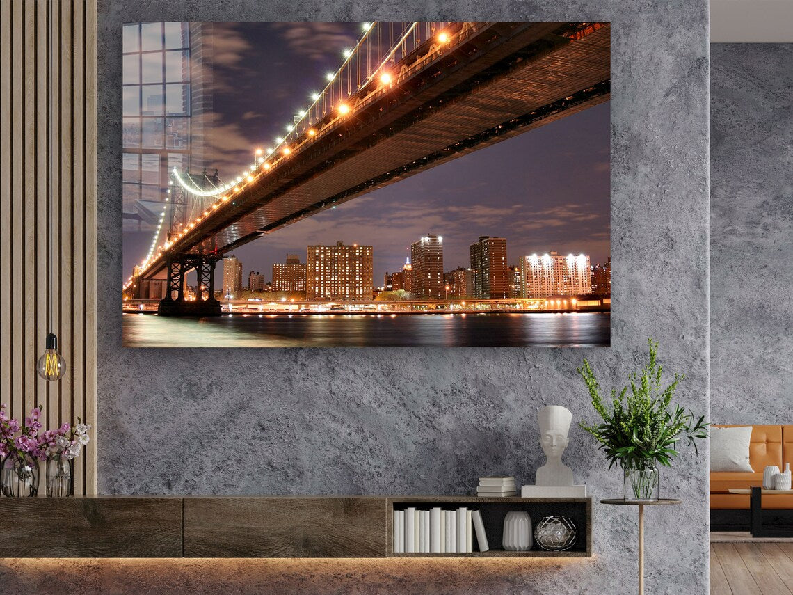 Night Bridge View Print Tempered Glass Wall Art 100% Made in Australia Ready to Hang