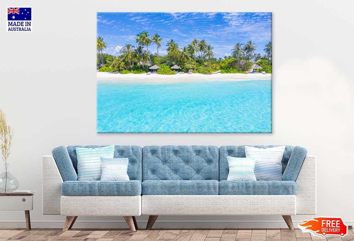 Palms on Sandy Beach Photograph in Maldives Print 100% Australian Made