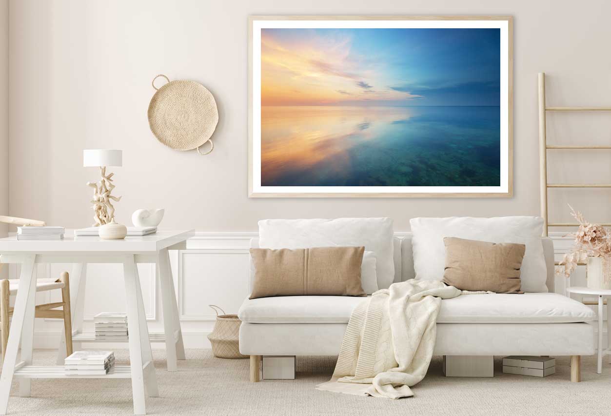 Calm Seascape with Sunset Scenery View Photograph Home Decor Premium Quality Poster Print Choose Your Sizes