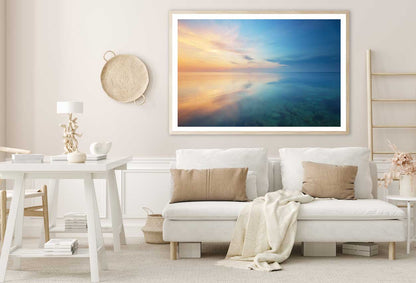 Calm Seascape with Sunset Scenery View Photograph Home Decor Premium Quality Poster Print Choose Your Sizes