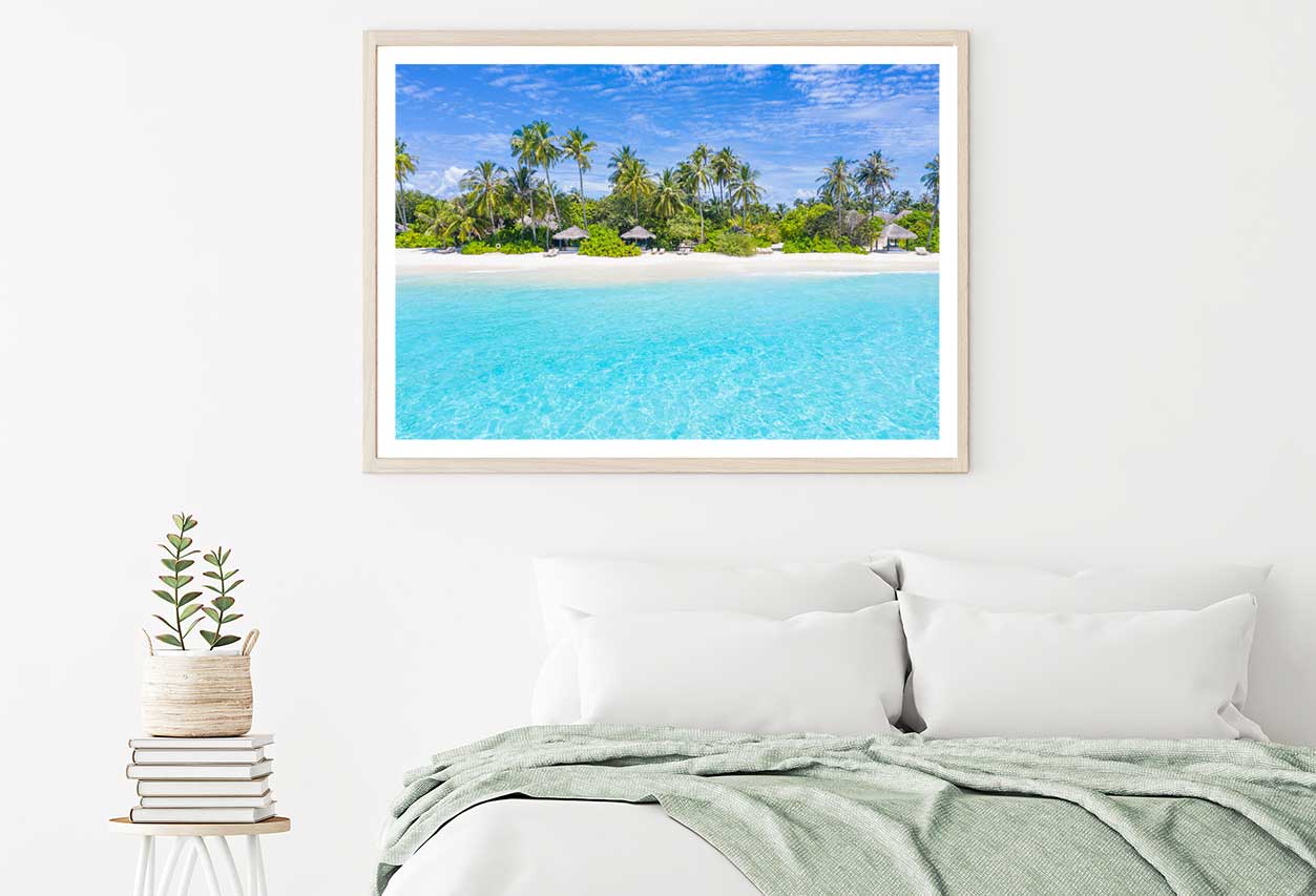 Palms on Sandy Beach Photograph in Maldives Home Decor Premium Quality Poster Print Choose Your Sizes