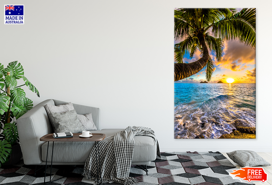 Palm Tree & Sea Sunset Scenery View Print 100% Australian Made