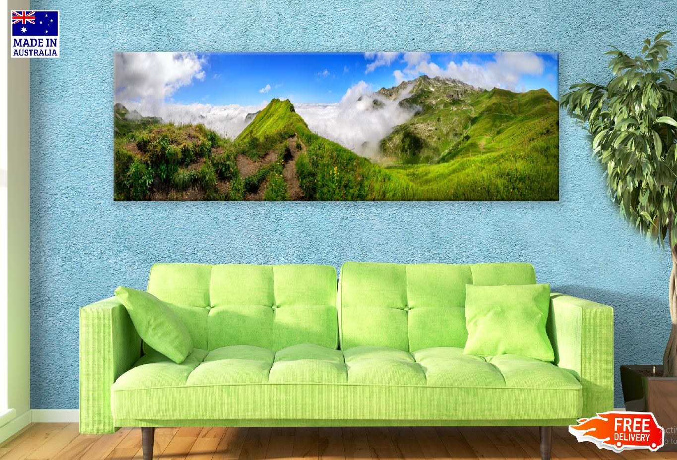 Panoramic Canvas Clouds on Mountains Photograph High Quality 100% Australian Made Wall Canvas Print Ready to Hang