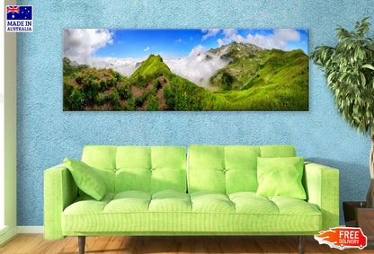 Panoramic Canvas Clouds on Mountains Photograph High Quality 100% Australian Made Wall Canvas Print Ready to Hang