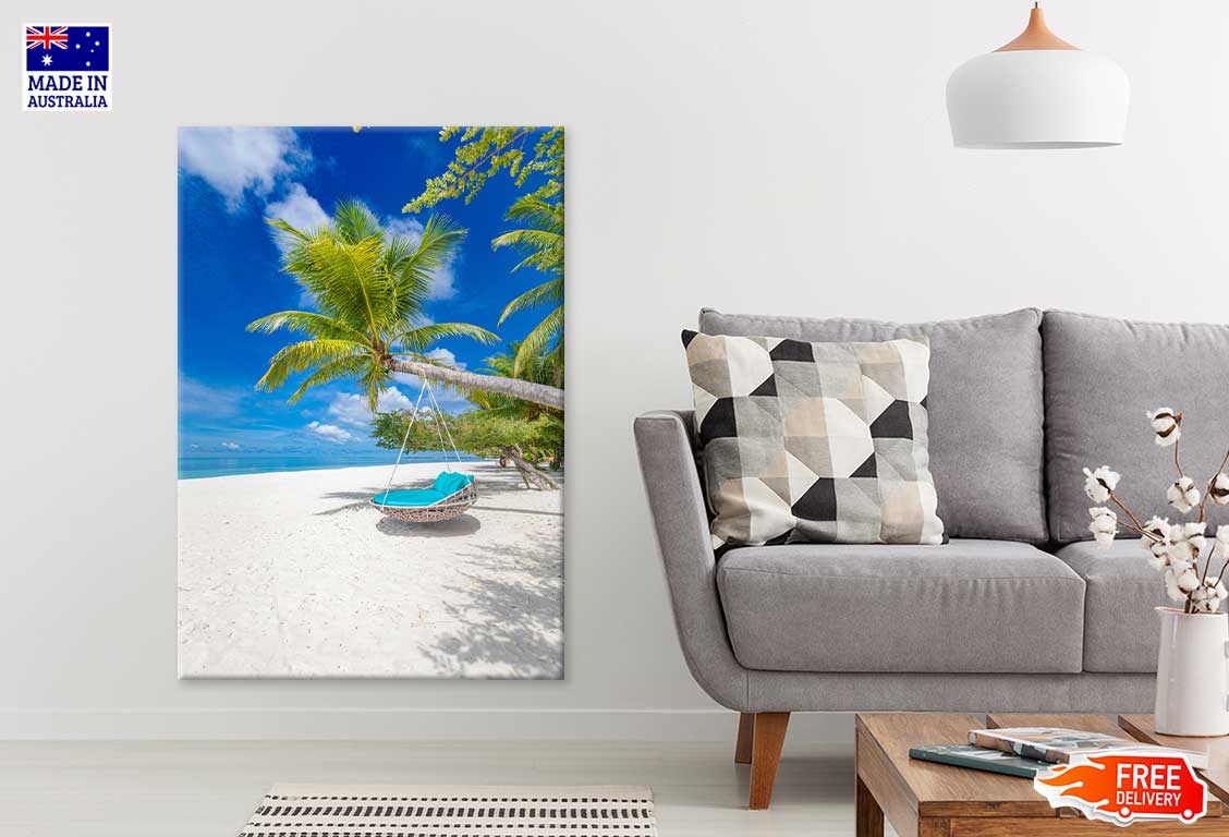 Beach Swing on Sandy Sea Scenery View Print 100% Australian Made