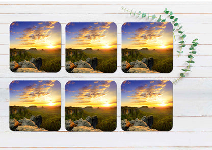 Saxon Sunrise View Coasters Wood & Rubber - Set of 6 Coasters