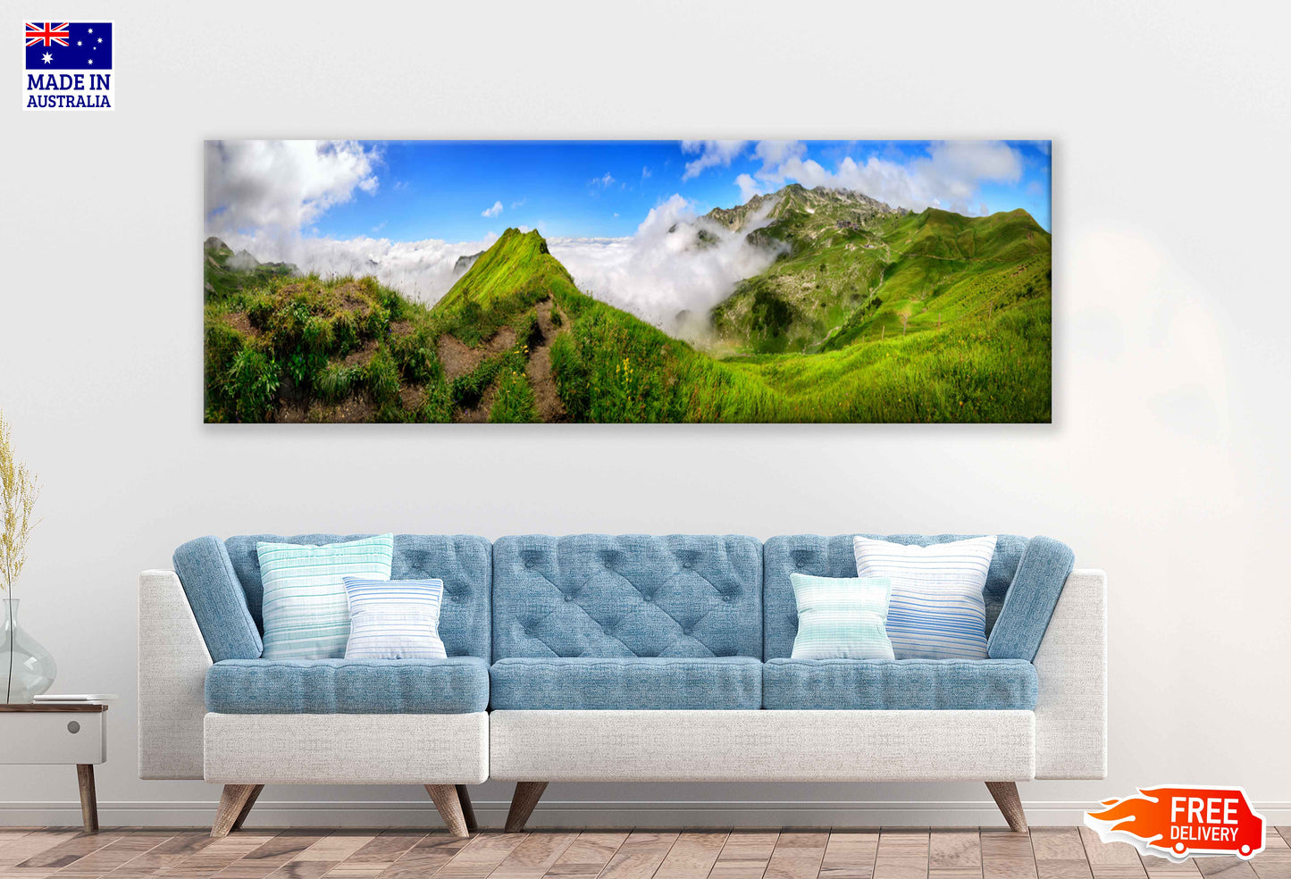 Panoramic Canvas Clouds on Mountains Photograph High Quality 100% Australian Made Wall Canvas Print Ready to Hang