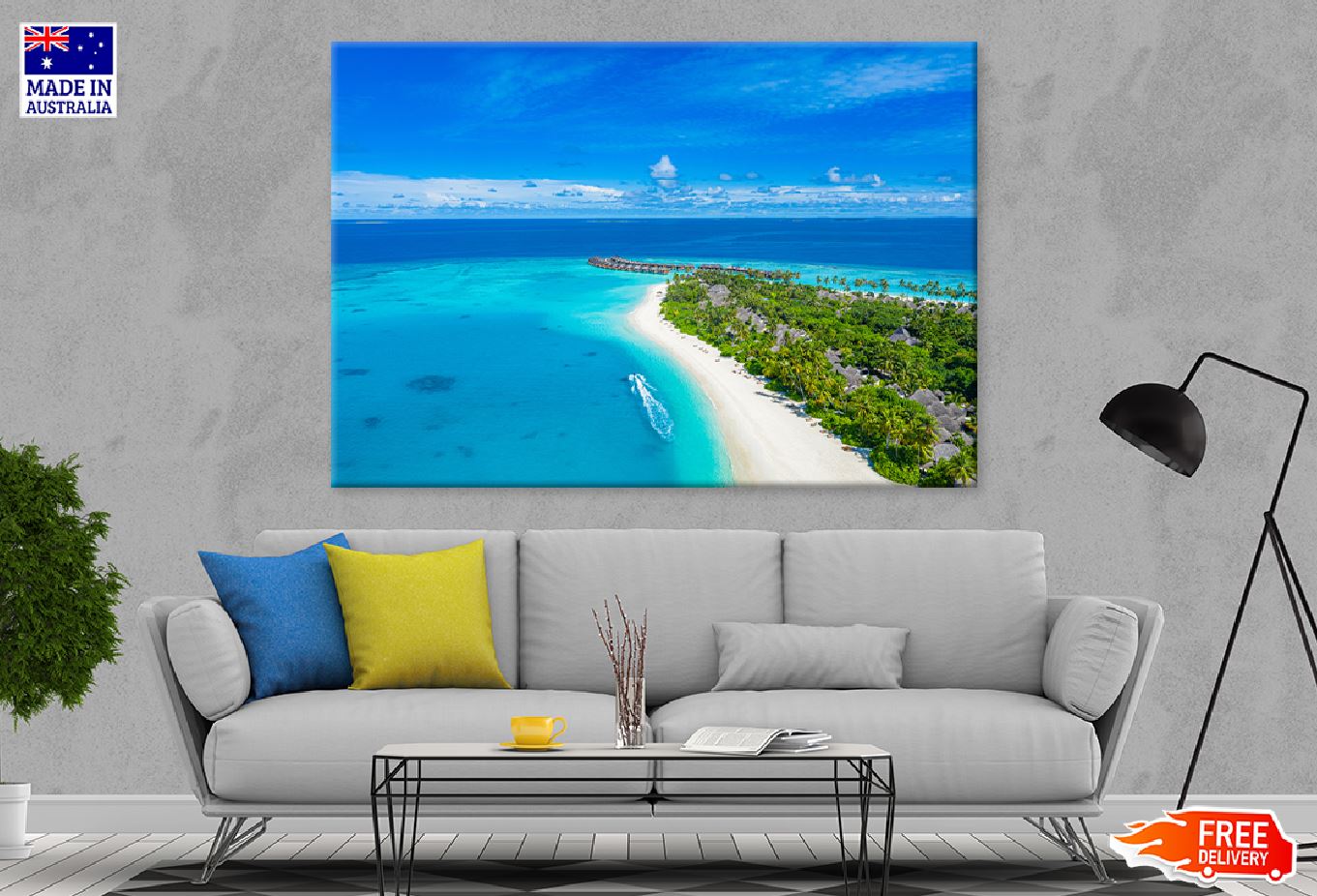 Villas & Sea Lagoon Beach Aerial View Photograph Print 100% Australian Made