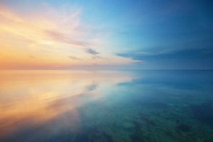 Calm Seascape with Sunset Scenery View Print 100% Australian Made