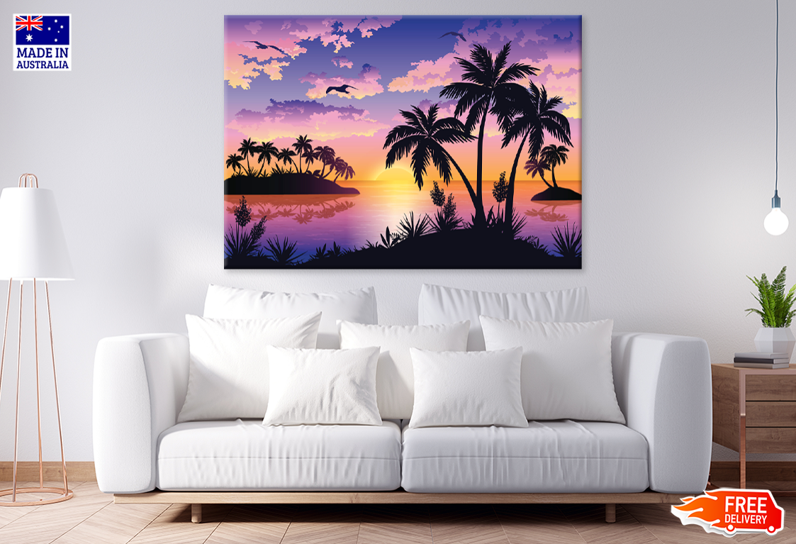 Palm Trees & Sunset Sky Scenery View Photograph Print 100% Australian Made