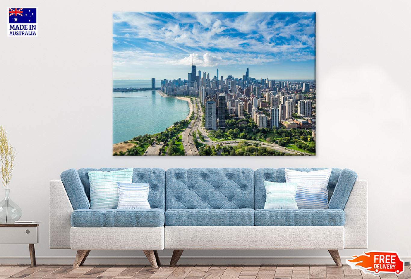 Chicago City Skyline Aerial View Photograph Print 100% Australian Made