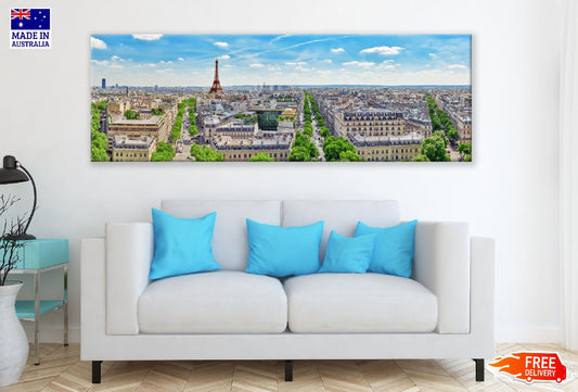 Panoramic Canvas Eiffel Tower & City View Photograph High Quality 100% Australian Made Wall Canvas Print Ready to Hang