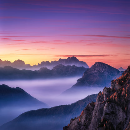 Square Canvas Alpine Mountain Valley Clouds View High Quality Print 100% Australian Made