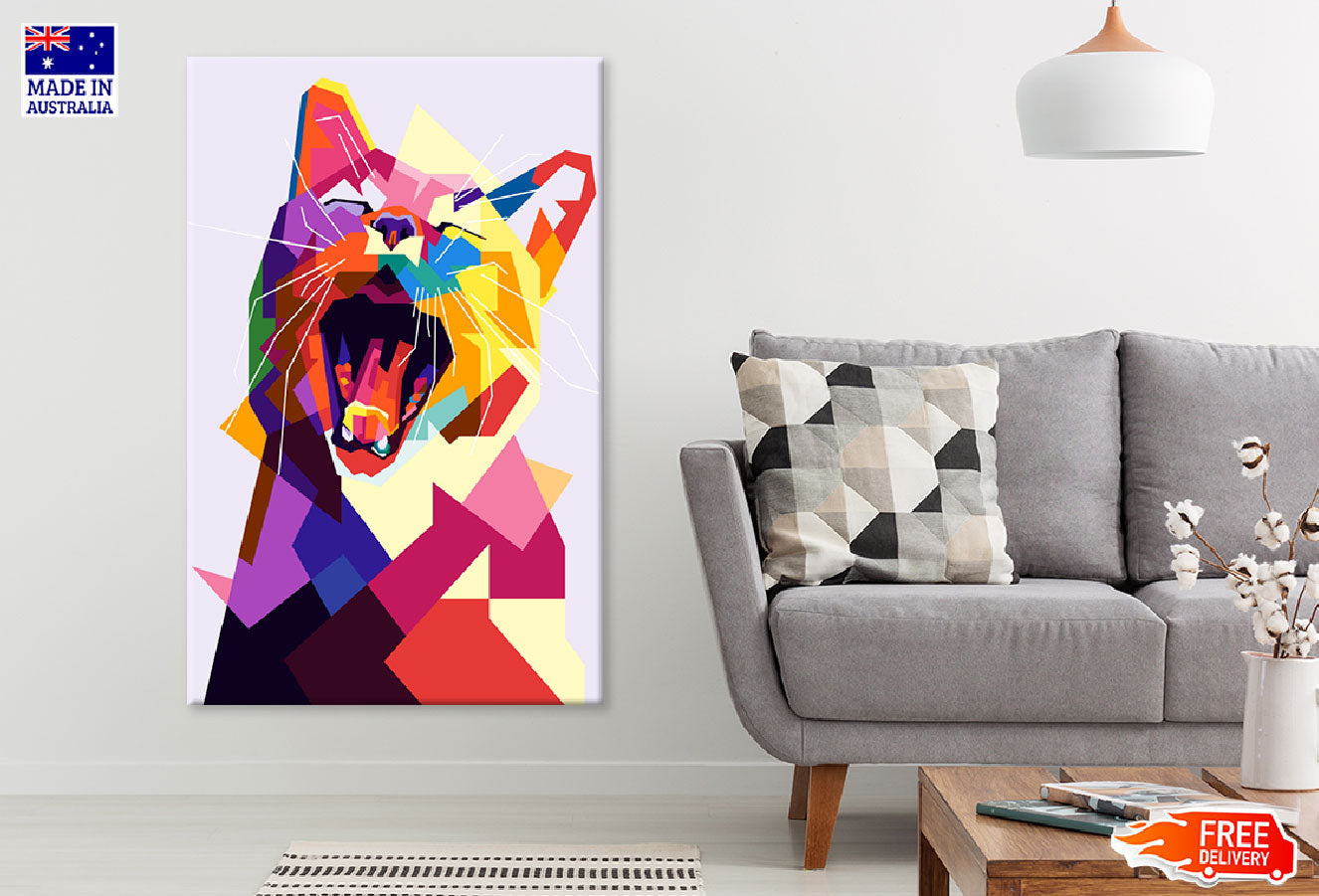 Colorful Cat Abstract Design Print 100% Australian Made