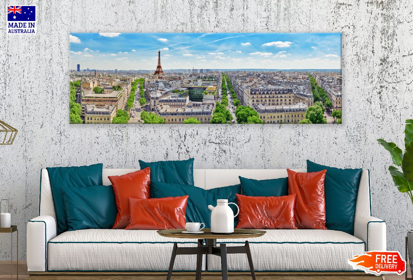 Panoramic Canvas Eiffel Tower & City View Photograph High Quality 100% Australian Made Wall Canvas Print Ready to Hang