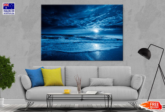 Blue Ocean Moonrise Night View Photograph Print 100% Australian Made