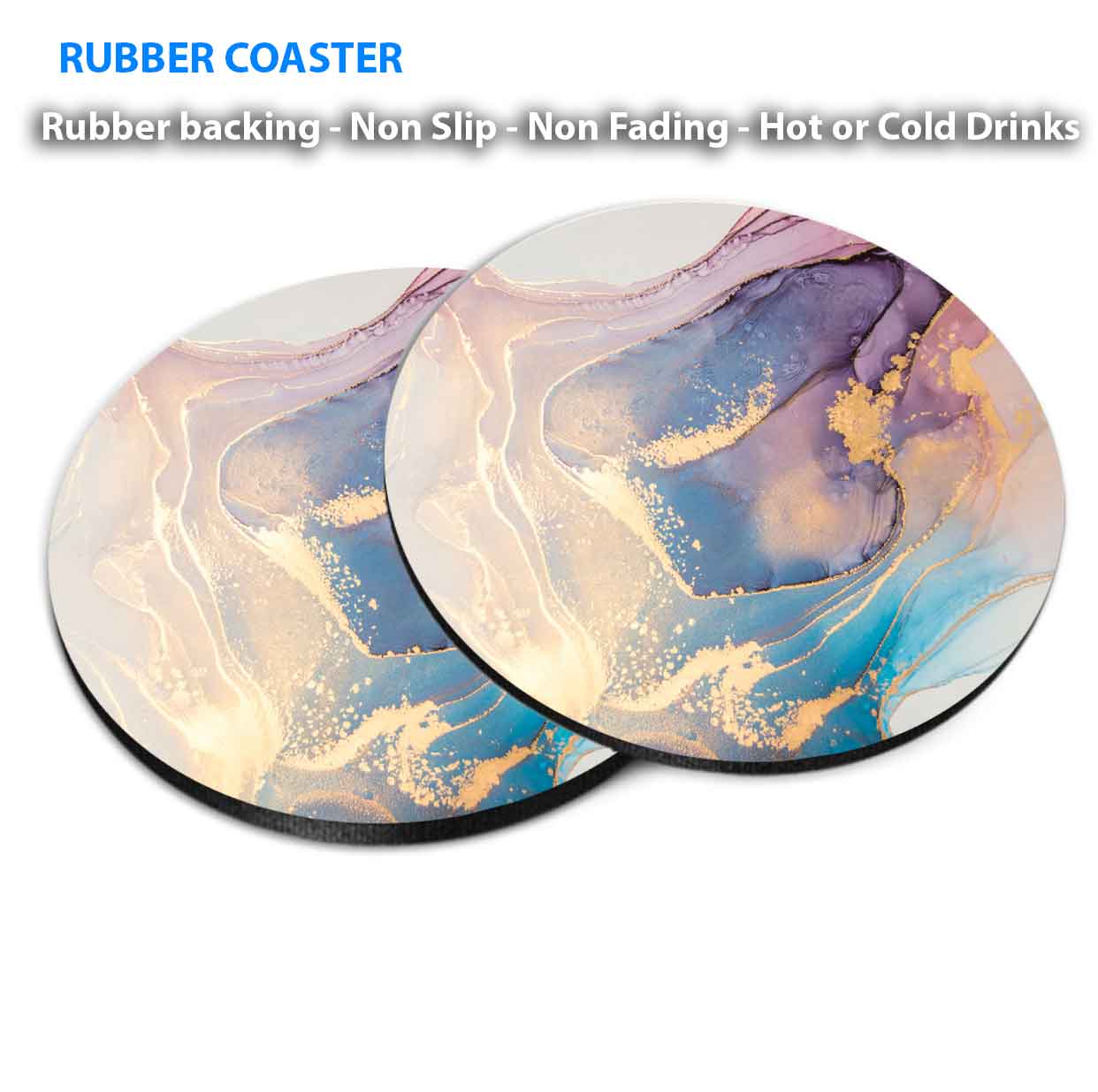 Beige Pink Blue Gold Fluid Abstract Coasters Wood & Rubber - Set of 6 Coasters