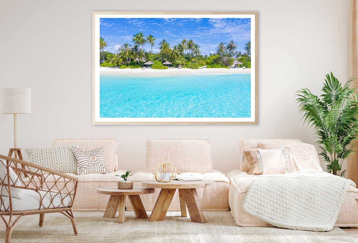 Palms on Sandy Beach Photograph in Maldives Home Decor Premium Quality Poster Print Choose Your Sizes