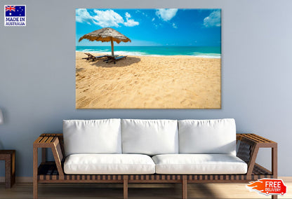 Beach Beds & Umbrella Near Sea Photograph Print 100% Australian Made
