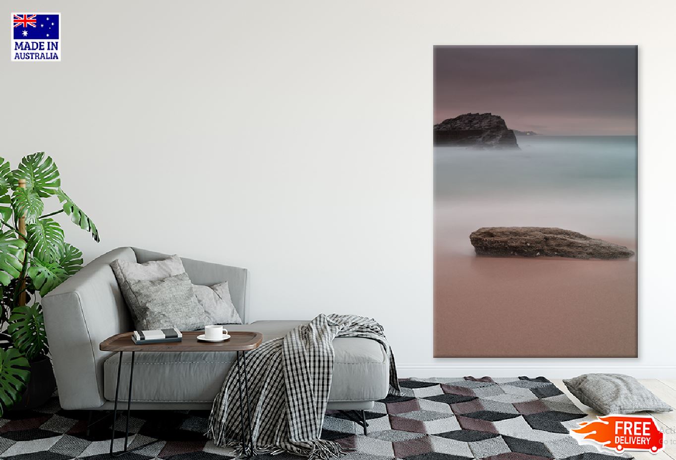 Rock on Sea Sand & Dark Sky View Photograph Print 100% Australian Made