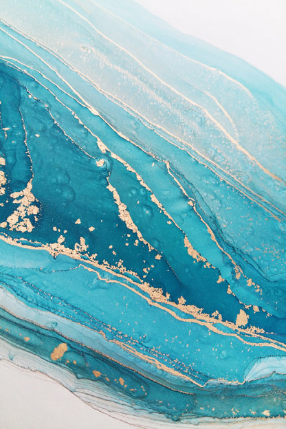 Blue & Gold Lines Abstract Design Print 100% Australian Made
